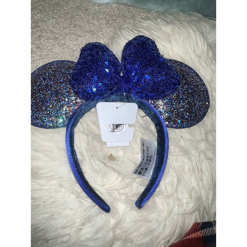 Disney 2020 Disneyland Sparkle Minnie Mouse Blue Ears with Bow New With Tags